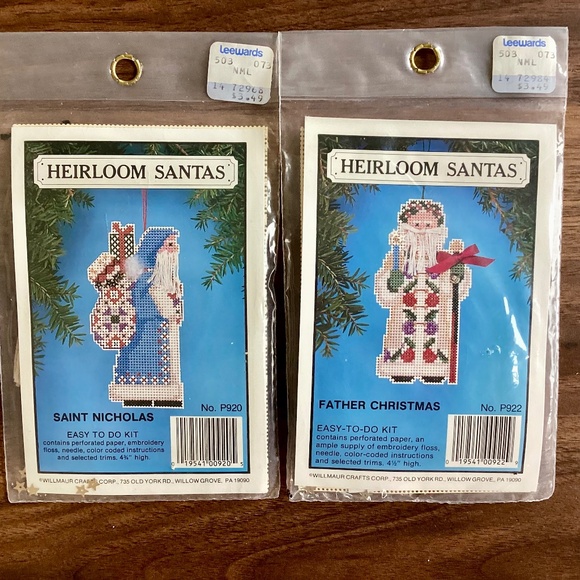 VTG 2 Ps Willmaur Crafts Heirloom Santas Kits Cross Stitch Christmas Ornaments - Picture 1 of 11